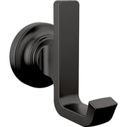 Matte black robe hook with rounded knob and curved hook arm for hanging towels or robes.