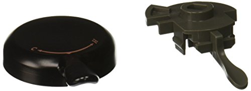 Black round temperature control knob with copper accent line and matching venetian bronze mounting bracket.