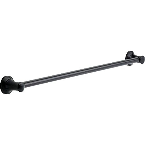 Black metal grab bar with round mounting flanges on each end, approximately 36 inches long.