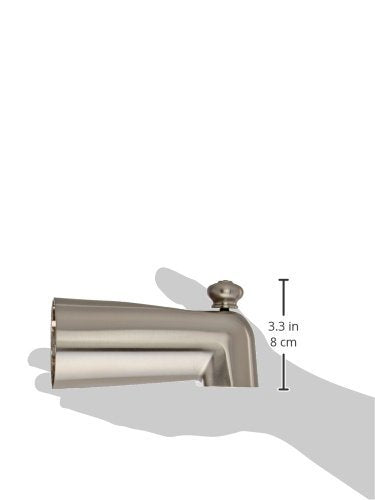 Stainless steel tub spout with pull-up diverter and curved outlet, 3.3 inches tall.