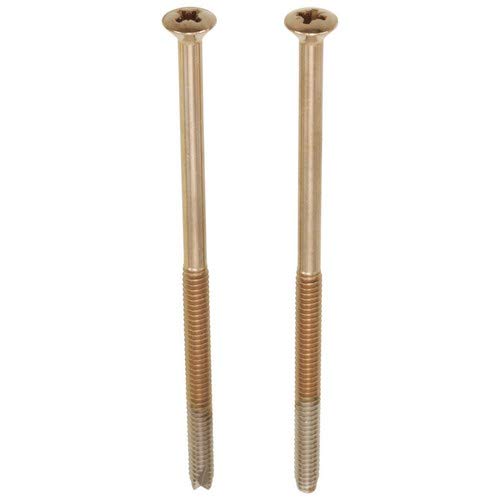Two long champagne bronze screws with flat countersunk heads and threaded shanks.