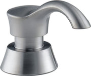 Arctic stainless steel soap and lotion dispenser with curved spout and conical base.