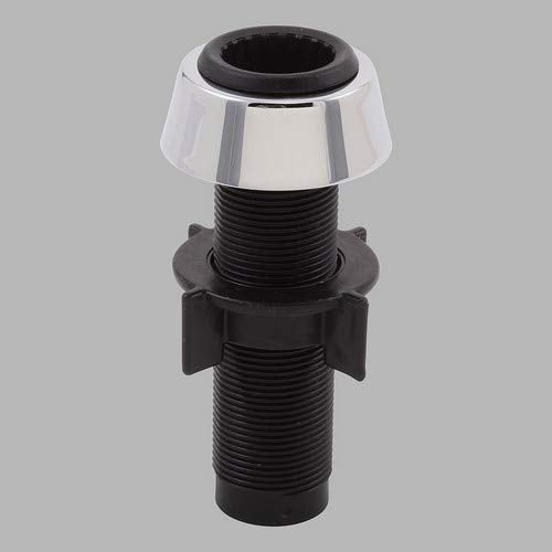 Chrome and black vegetable spray support assembly with cone-shaped escutcheon and threaded mounting barrel.