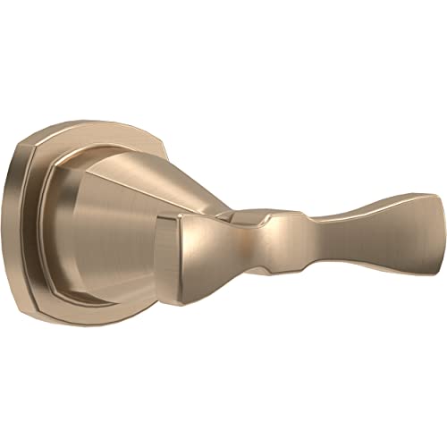 Brushed champagne bronze double robe hook with curved square backplate and two protruding hooks.