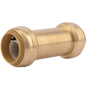 Brass inline check valve with push-fit connectors on both ends.
