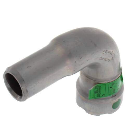 Gray zinc-nickel coated steel 90-degree street elbow fitting with green band and open cylindrical port.