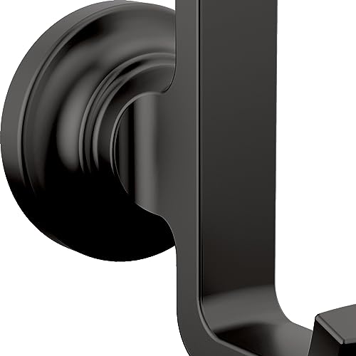 Matte black robe hook with curved handle and rectangular mounting plate.