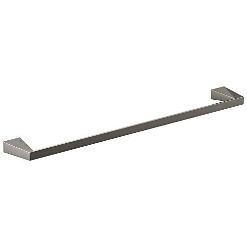 Brushed nickel towel bar with square mounting brackets on each end.