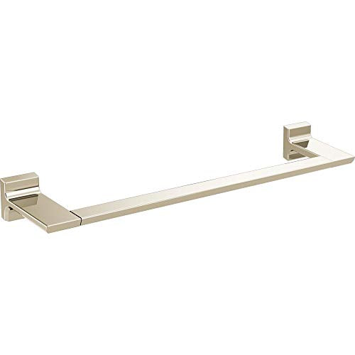 Brushed nickel towel bar with square mounting brackets on each end.