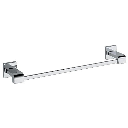 Chrome towel bar with square mounting brackets on each end, approximately 18 inches wide.