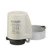 Caleffi white cylindrical thermo-electric actuator with black base and attached gray power cable.
