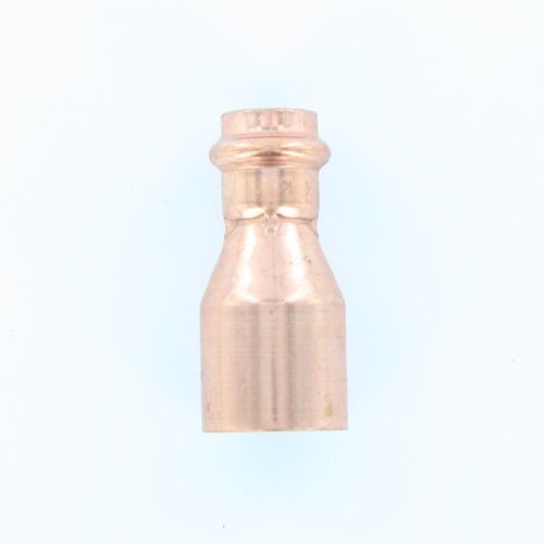 Copper press reducer fitting with 2" and 3/4" connection ports on white background.