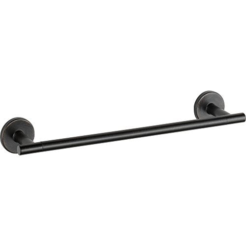 Black cylindrical towel bar with round wall-mounted brackets on each end.