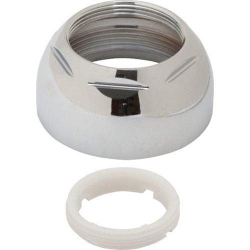Chrome bonnet nut with threaded interior and white rubber washer component.