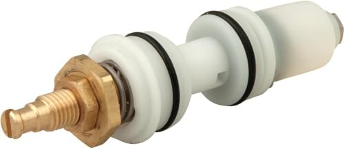 Commercial RP72773 HDF metering valve with brass inlet fitting, white plastic body, and black rubber seals.