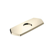 Polished nickel rectangular base plate with single centered hole for faucet installation.