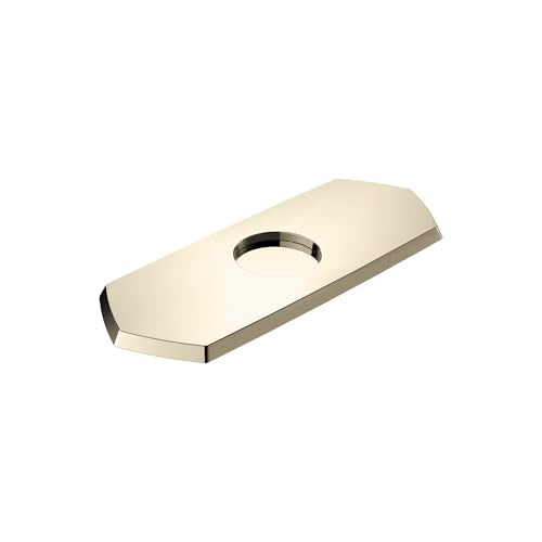 Polished nickel rectangular base plate with single centered hole for faucet installation.