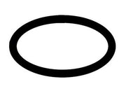 Black rubber o-ring with oval shape on white background.
