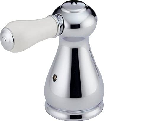 Chrome finish Delta lever handle kit with porcelain handle and cone-shaped valve body for shower transfer valve.