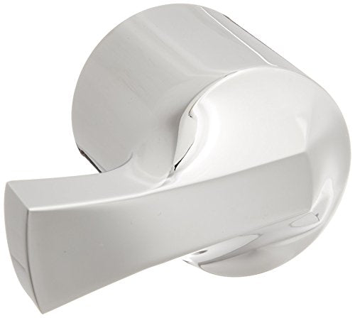 Chrome metal lever handle with curved escutcheon plate for shower diverter valve.