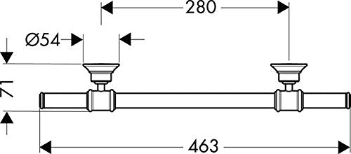 Chrome towel bar with cylindrical supports at each end, 12 inches wide.
