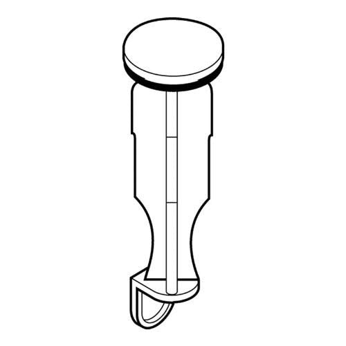 Cylindrical drain stopper with flat round cap and stem connector in brushed nickel finish.