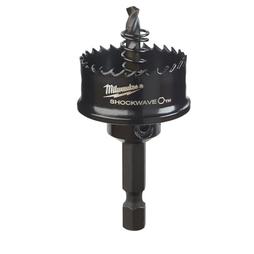 Black Milwaukee Shockwave hole saw with serrated cutting edge and hex drive shank.