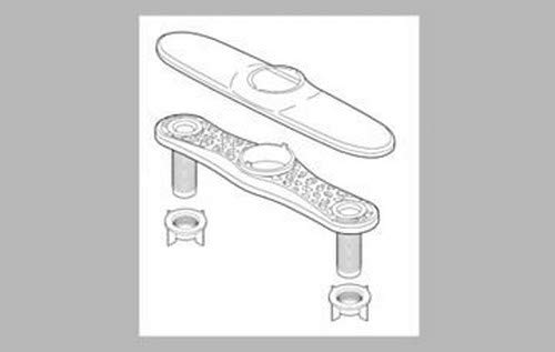 Stainless steel escutcheon plates with baseplate and mounting nuts in exploded view.