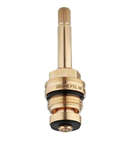 Grohe 1/2" brass cartridge valve with grooved stem and black rubber seals.