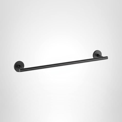 Matte black cylindrical towel bar mounted horizontally with circular wall brackets at each end.