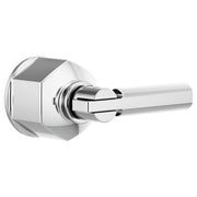 Chrome floor mount tub filler with single lever handle and hexagonal trim plate.