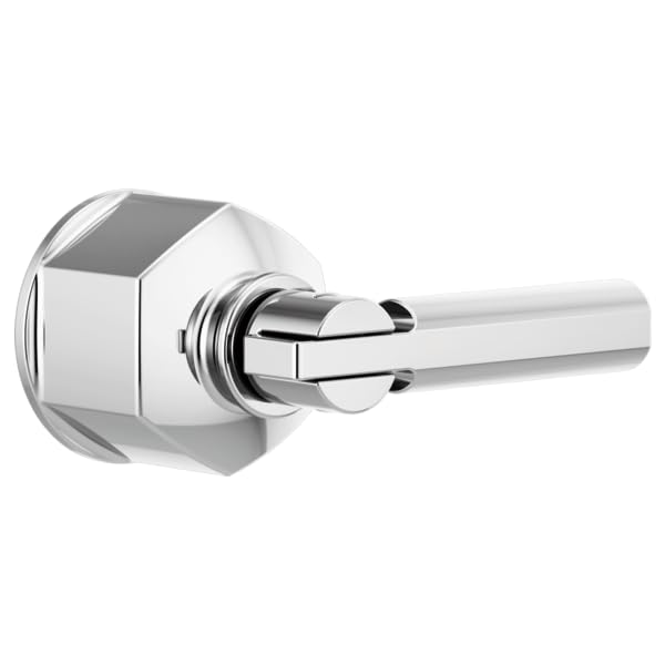 Chrome floor mount tub filler with single lever handle and hexagonal trim plate.