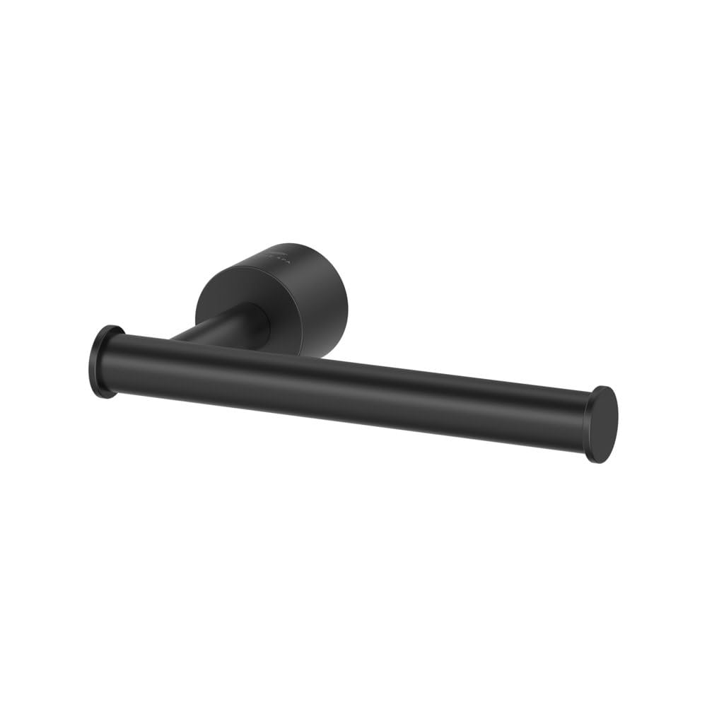 Grohe Atrio brushed black toilet paper holder with horizontal bar and wall-mounted circular backing plate.