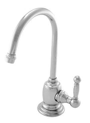 Single-handle water dispenser with curved spout, round base, and lever handle in polished chrome finish.