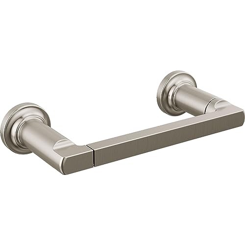 Stainless steel tissue holder with cylindrical wall mounts and horizontal bar.