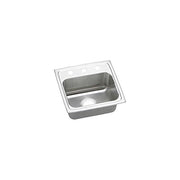 Stainless steel drop-in sink with single bowl, two pre-drilled holes, and polished finish shown at angle.
