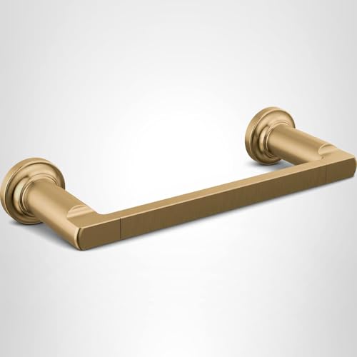 Champagne bronze towel bar with cylindrical mounting flanges on each end and a rectangular horizontal rod.