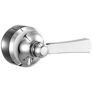 Chrome tub filler with single flat handle and round escutcheon plate.