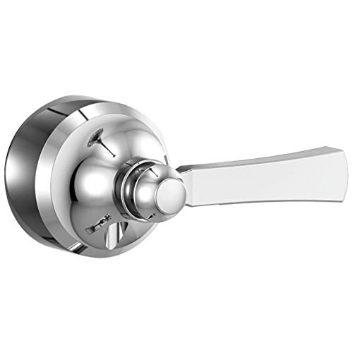 Chrome tub filler with single flat handle and round escutcheon plate.