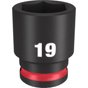 Black 19mm socket with 6-point opening and red band near base, marked with "19" on side.