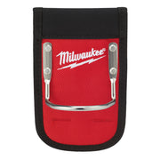Red and black nylon hammer loop with metal rivets and curved steel bar attachment.