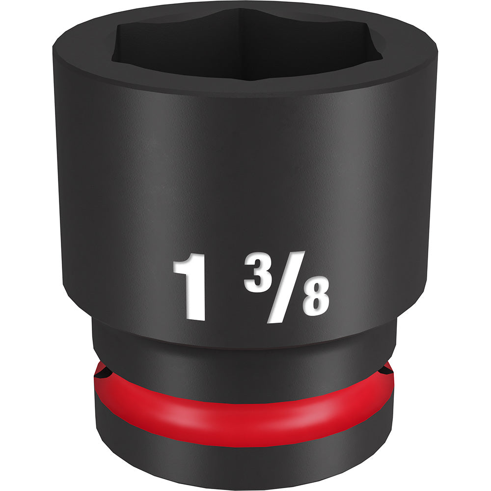 Black impact socket with 1 3/8" size marking and red band around base, 3/4" drive, six-point opening.