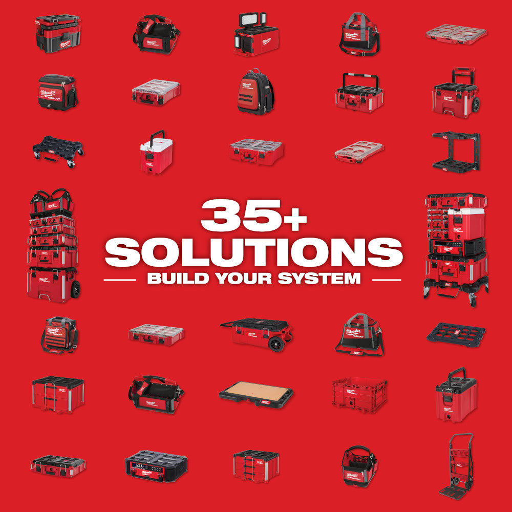 Red and black customizable foam insert with compartments for Milwaukee Packout drawer tool boxes.