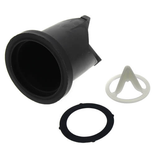 Black vacuum breaker assembly with gray valve seat and black rubber gasket components.