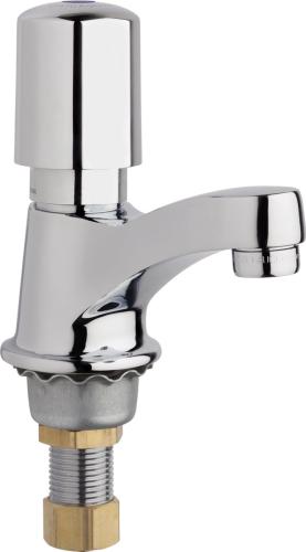 Chicago Faucets 333 Series Deck Mounted, Single Hole Push Handle Metering Faucet in Chrome - 333-765PSHABCP
