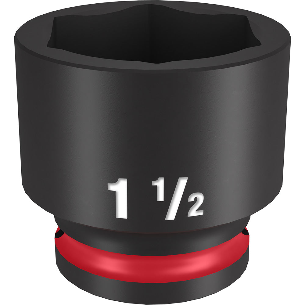 Black 1-1/2" standard 6-point socket with red band and hexagonal opening for 1/2" drive.