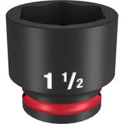 Black 1-1/2" standard 6-point socket with red band and hexagonal opening for 1/2" drive.