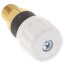 White cylindrical drain cock with brass fitting and metal seal, 1/4" NPT connection.