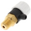 Brass drain cock with white plastic handle and metal seal, 1/4" NPT connection.