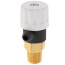 Brass drain cock with white plastic cap and black grip ring, 1/4" NPT connection.